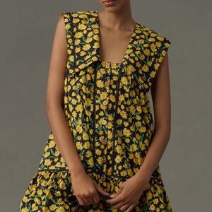 Anthropologie Maeve Poplin Yellow & Black Floral Mini Dress
